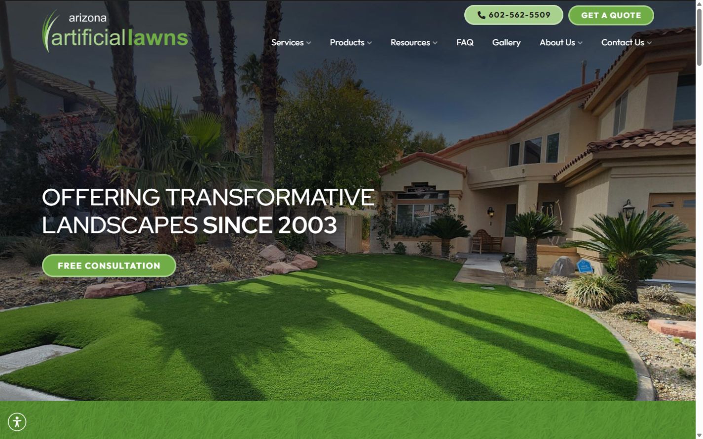 Arizona Artificial Lawns website preview